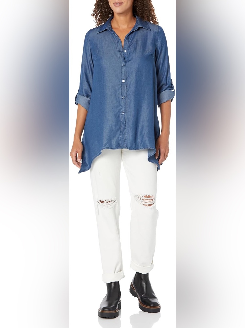 Zac & Rachel Blue Denim Chambray Button Down Tunic Plus Size 1X